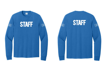 NYC Factory Custom Logo Staff Cotton Long Sleeve T-Shirt (Bold) - Front + Back + Your Logo Sleeves - Royal