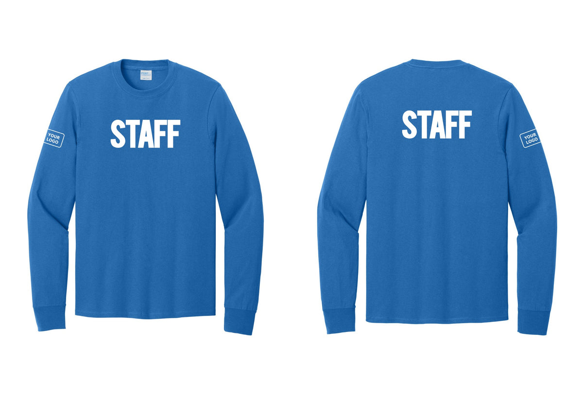 NYC Factory Custom Logo Staff Cotton Long Sleeve T-Shirt (Bold) - Front + Back + Your Logo Sleeve - Royal