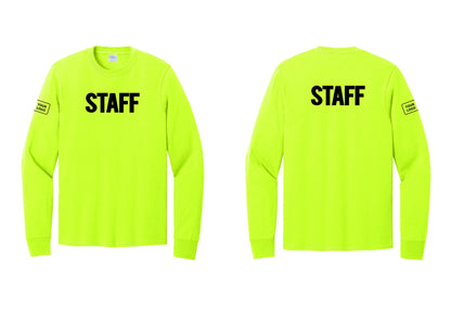NYC Factory Custom Logo Staff Cotton Long Sleeve T-Shirt (Bold) - Front + Back + Your Logo Sleeve - Safety Green