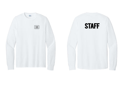 NYC Factory Custom Logo Staff Cotton Long Sleeve T-Shirt (Bold) - Your Logo + Back - White