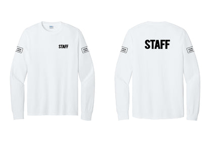 NYC Factory Custom Logo Staff Cotton Long Sleeve T-Shirt (Bold) - Chest + Back + Your Logo Sleeves - White