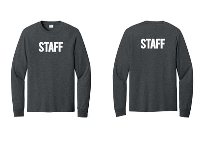 NYC Factory Staff Cotton Long Sleeve T-Shirt (Bold) - Front + Back - Dark Heather Grey