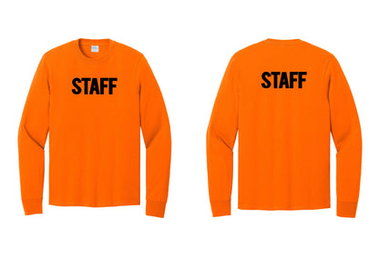 NYC Factory Staff Cotton Long Sleeve T-Shirt (Bold) - Front + Back - Safety Orange
