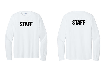 NYC Factory Staff Cotton Long Sleeve T-Shirt (Bold) - Front + Back - White