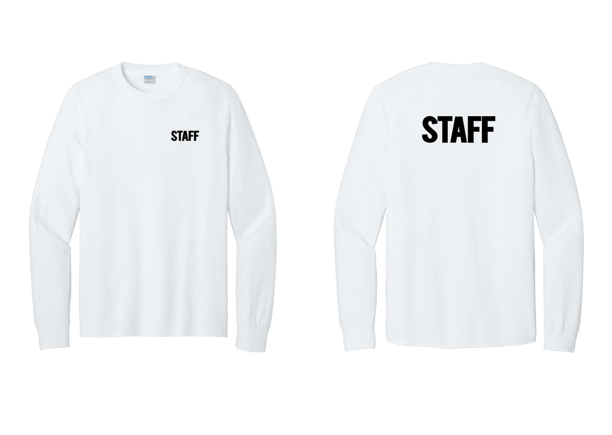 NYC Factory Staff Cotton Long Sleeve T-Shirt (Bold) - Chest + Back - White