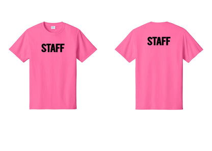 NYC Factory Staff T-Shirt, Bold Lettering - Front + Back - Neon Pink