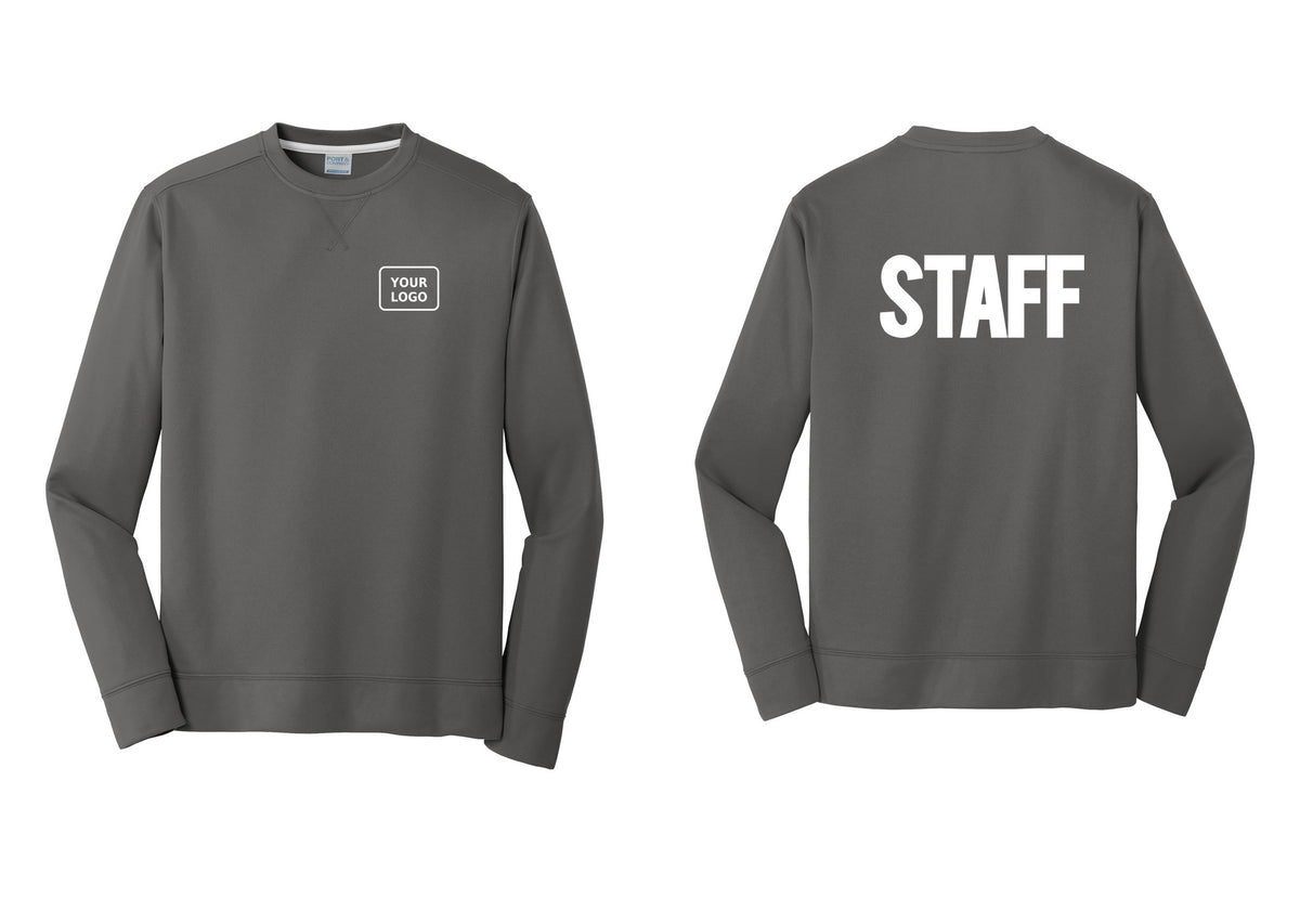 NYC Factory Custom Logo Staff Performance Fleece Crewneck Sweatshirt (Bold) - Your Logo + Back - Charcoal