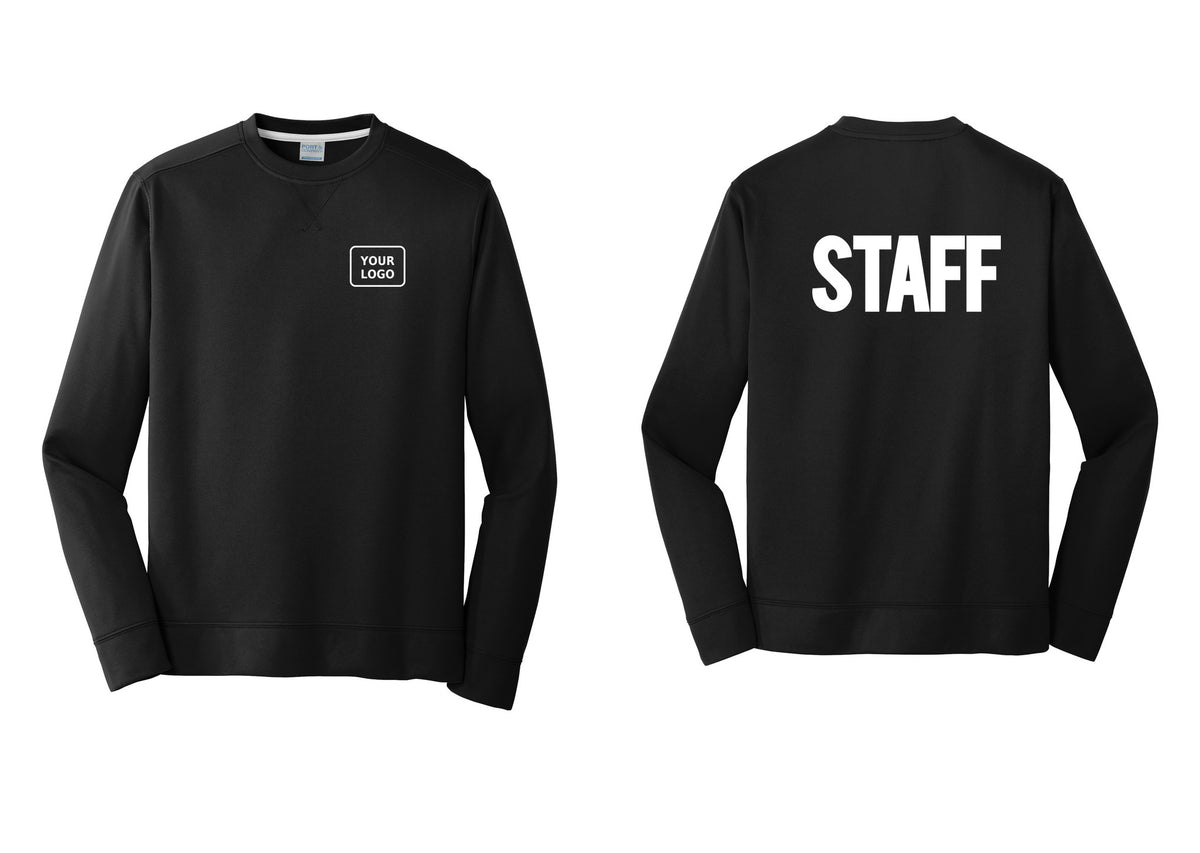 NYC Factory Custom Logo Staff Performance Fleece Crewneck Sweatshirt (Bold) - Your Logo + Back - Black
