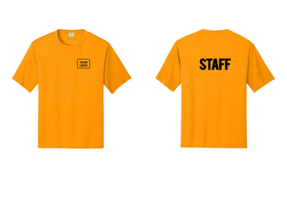 NYC Factory Custom Logo Staff Performance T-Shirt (Bold) - Your Logo + Back - Gold