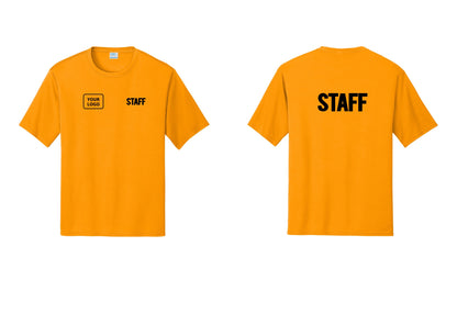 NYC Factory Custom Logo Staff Performance T-Shirt (Bold) - STAFF + Your Logo + Back - Gold
