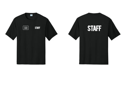 NYC Factory Custom Logo Staff Performance T-Shirt (Bold) - STAFF + Your Logo + Back - Black