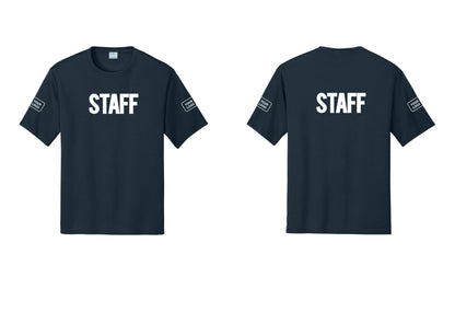 NYC Factory Custom Logo Staff Performance T-Shirt (Bold) - Front + Back + Your Logo Sleeves - Navy