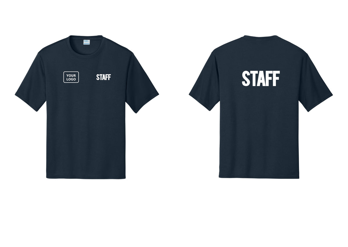 NYC Factory Custom Logo Staff Performance T-Shirt (Bold) - STAFF + Your Logo + Back - Navy