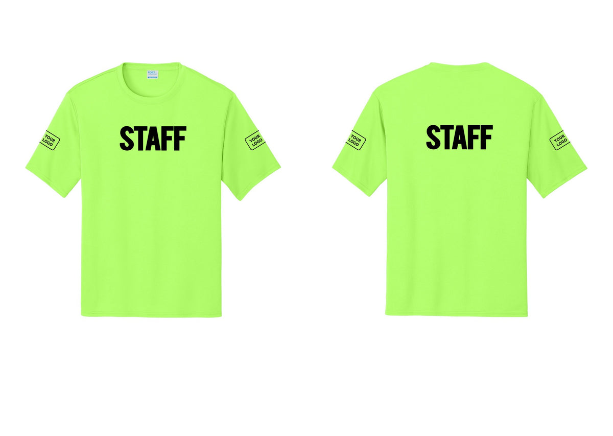 NYC Factory Custom Logo Staff Performance T-Shirt (Bold) - Front + Back + Your Logo Sleeves - Neon Green