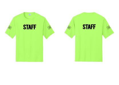 NYC Factory Custom Logo Staff Performance T-Shirt (Bold) - Front + Back + Your Logo Sleeves - Neon Green