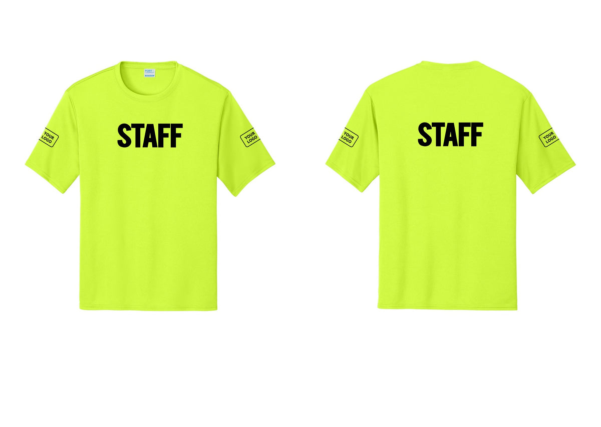 NYC Factory Custom Logo Staff Performance T-Shirt (Bold) - Front + Back + Your Logo Sleeves - Neon Yellow