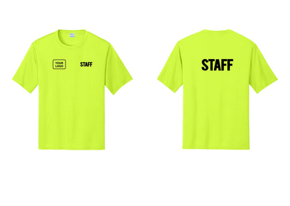 NYC Factory Custom Logo Staff Performance T-Shirt (Bold) - STAFF + Your Logo + Back - Neon Yellow