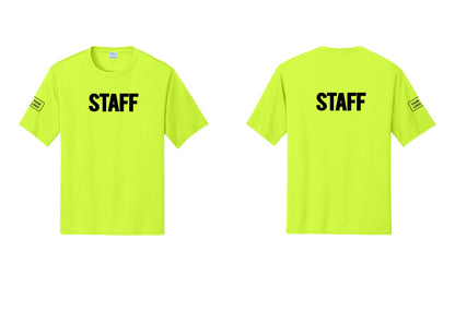 NYC Factory Custom Logo Staff Performance T-Shirt (Bold) - Front + Back + Your Logo Sleeve - Neon Yellow