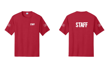 NYC Factory Custom Logo Staff Performance T-Shirt (Bold) - Chest + Back + Your Logo Sleeves - Red
