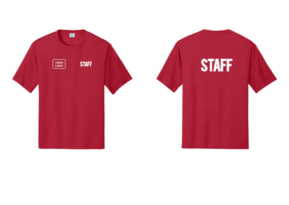 NYC Factory Custom Logo Staff Performance T-Shirt (Bold) - STAFF + Your Logo + Back - Red