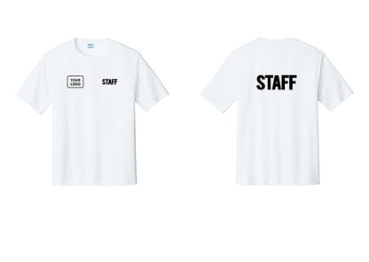 NYC Factory Custom Logo Staff Performance T-Shirt (Bold) - STAFF + Your Logo + Back - White