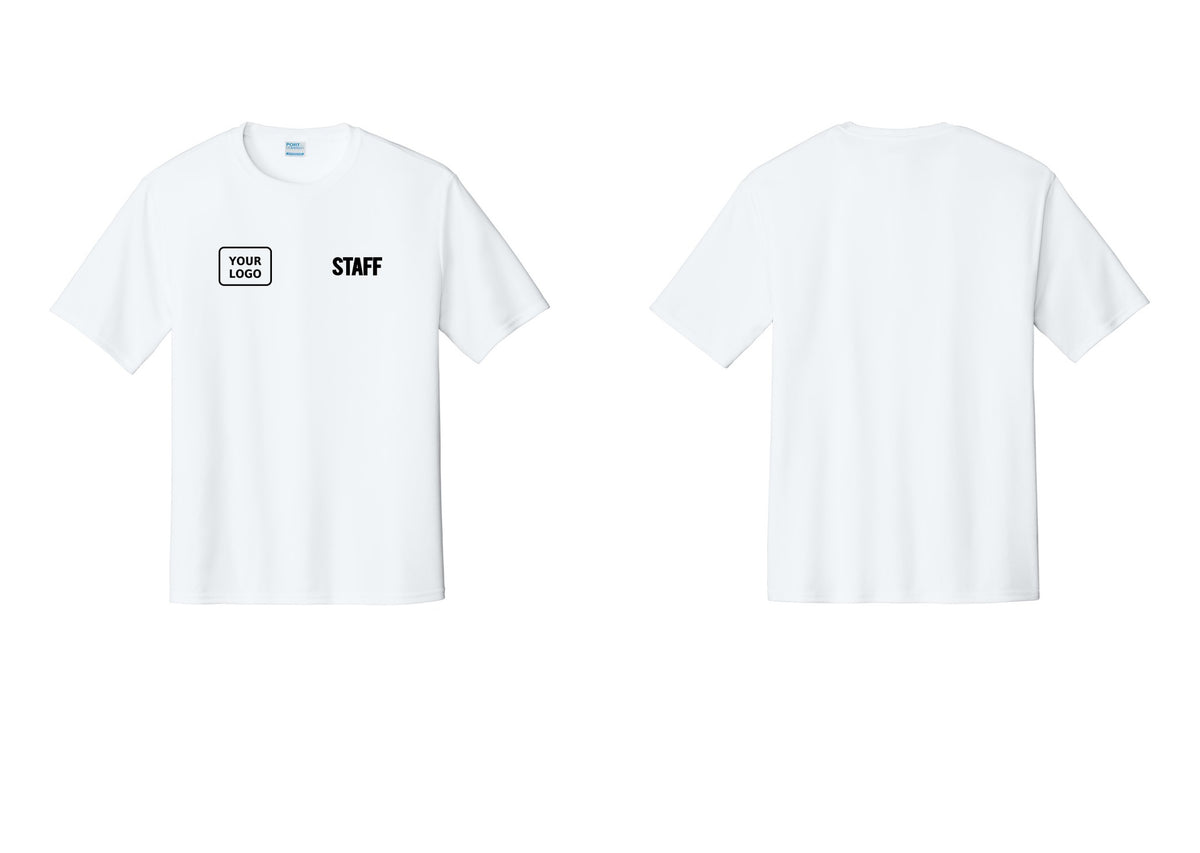 NYC Factory Custom Logo Staff Performance T-Shirt (Bold) - STAFF + Your Logo - White