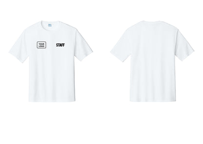 NYC Factory Custom Logo Staff Performance T-Shirt (Bold) - STAFF + Your Logo - White