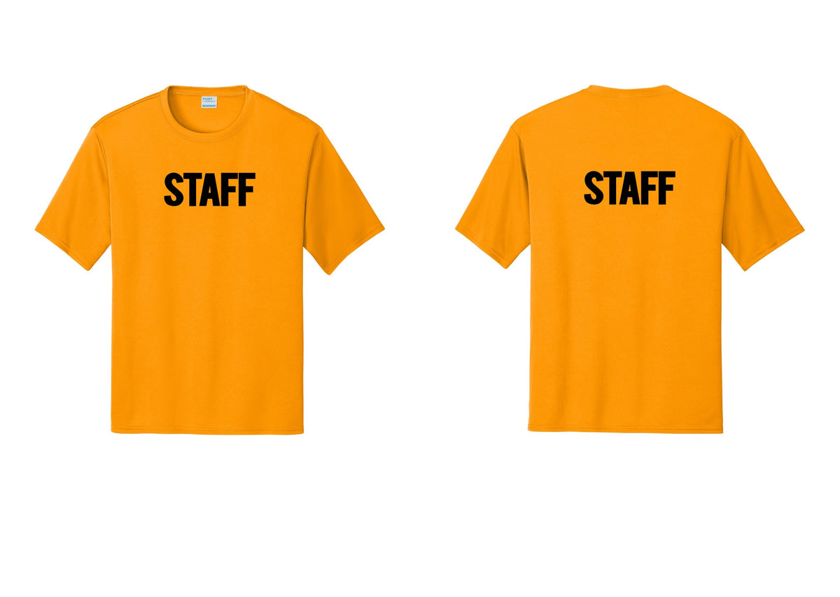 NYC Factory Staff Performance T-Shirt (Bold) - Front + Back - Gold