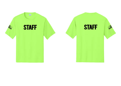 NYC Factory Staff Performance T-Shirt (Bold) - Front + Back + US Flag Sleeve - Neon Green