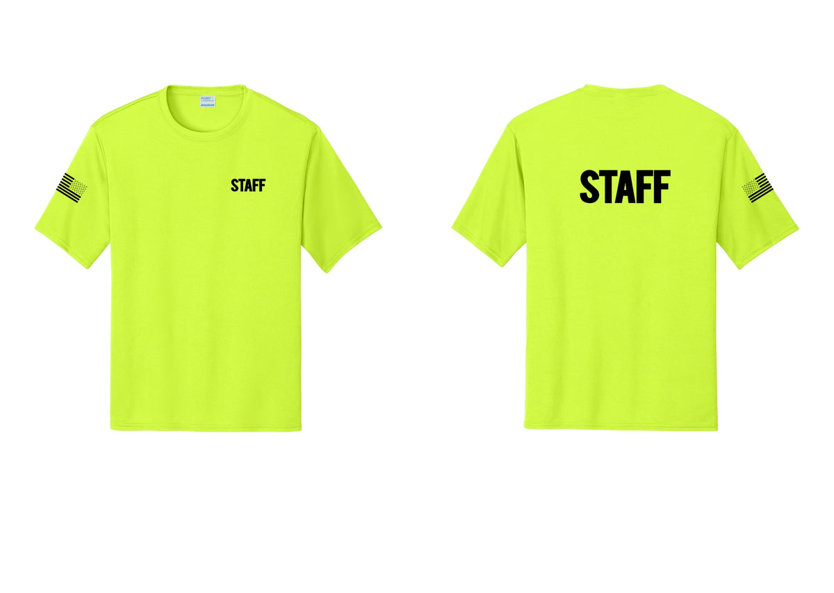 NYC Factory Staff Performance T-Shirt (Bold) - Chest + Back + US Flag Sleeve - Neon Yellow