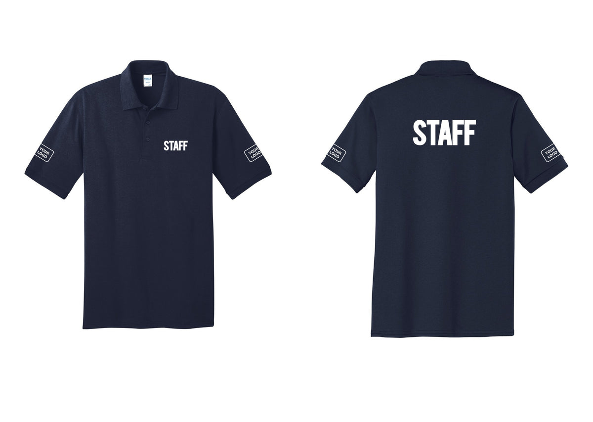 NYC Factory Custom Logo Staff Polo Shirt (Bold) - Chest + Back + Your Logo Sleeves - Navy