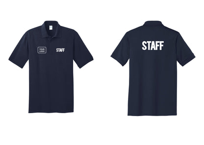 NYC Factory Custom Logo Staff Polo Shirt (Bold) - STAFF + Your Logo + Back - Navy