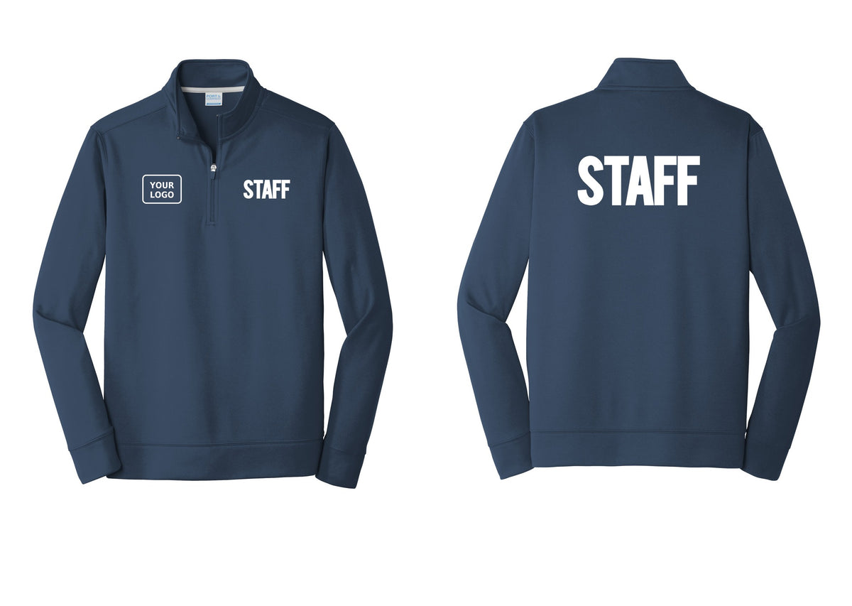 NYC Factory Custom Logo Staff Performance Fleece 1/4-Zip Pullover Sweatshirt (Bold) - STAFF + Your Logo + Back - Navy