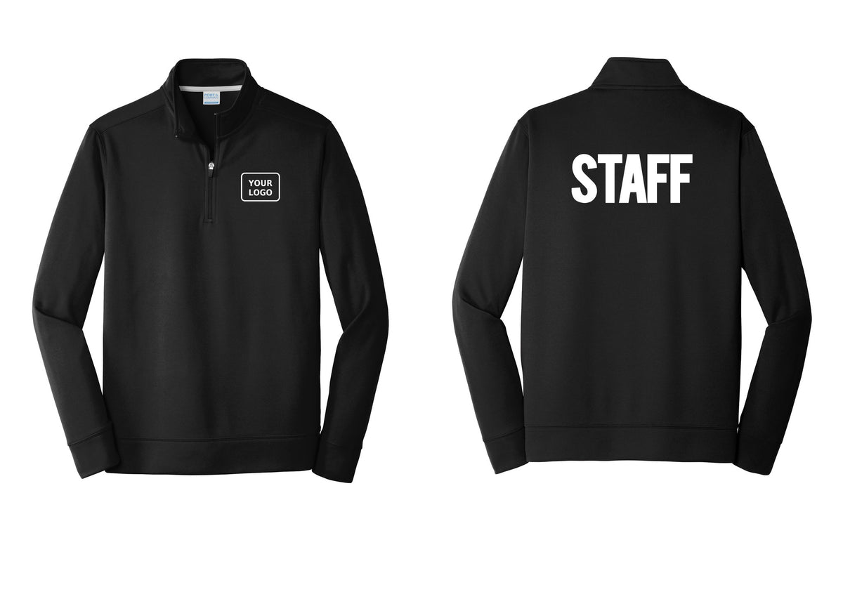 NYC Factory Custom Logo Staff Performance Fleece 1/4-Zip Pullover Sweatshirt (Bold) - Your Logo + Back - Black