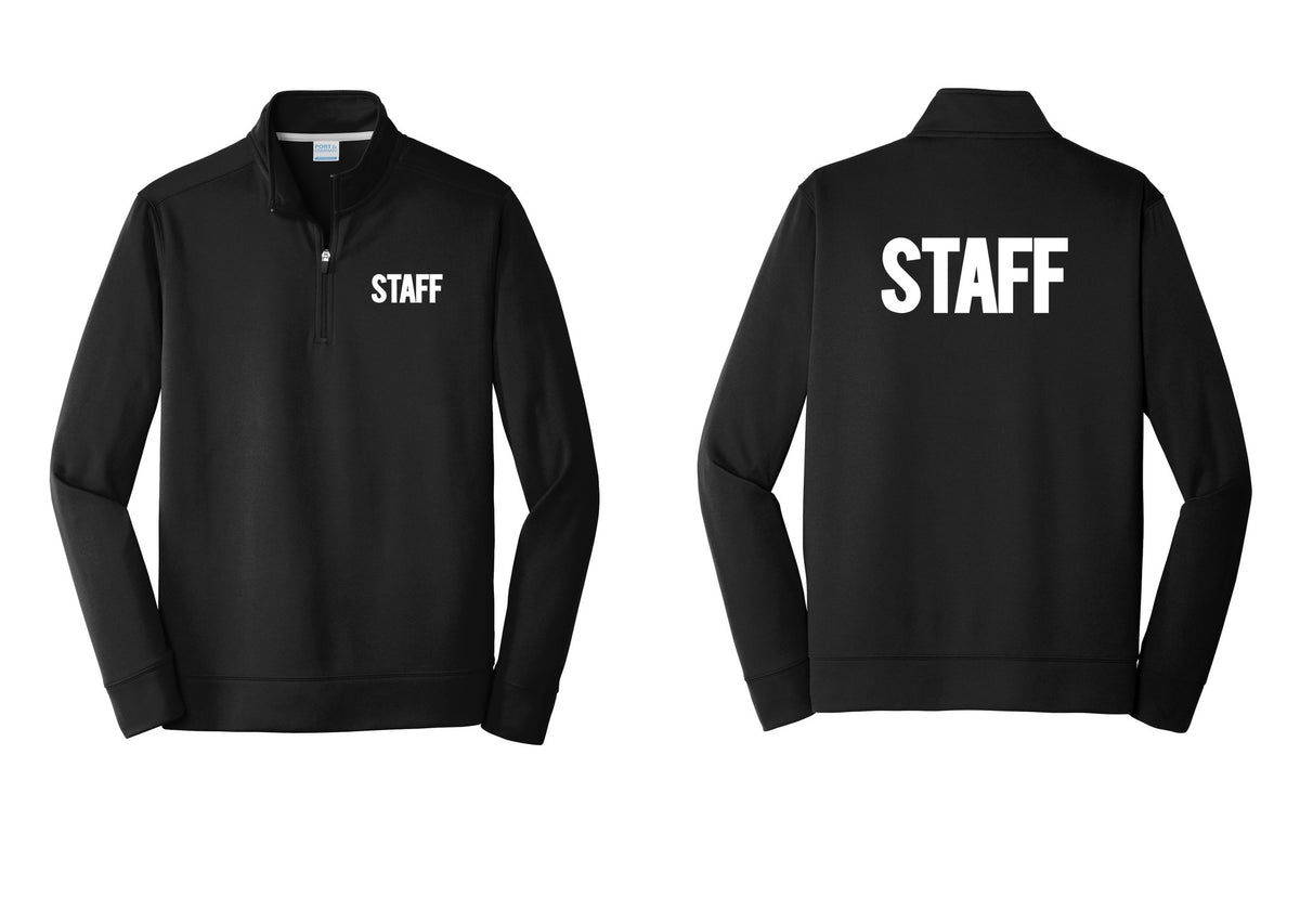 NYC Factory Staff Performance Fleece 1/4-Zip Pullover Sweatshirt (Bold) - Chest + Back - Black