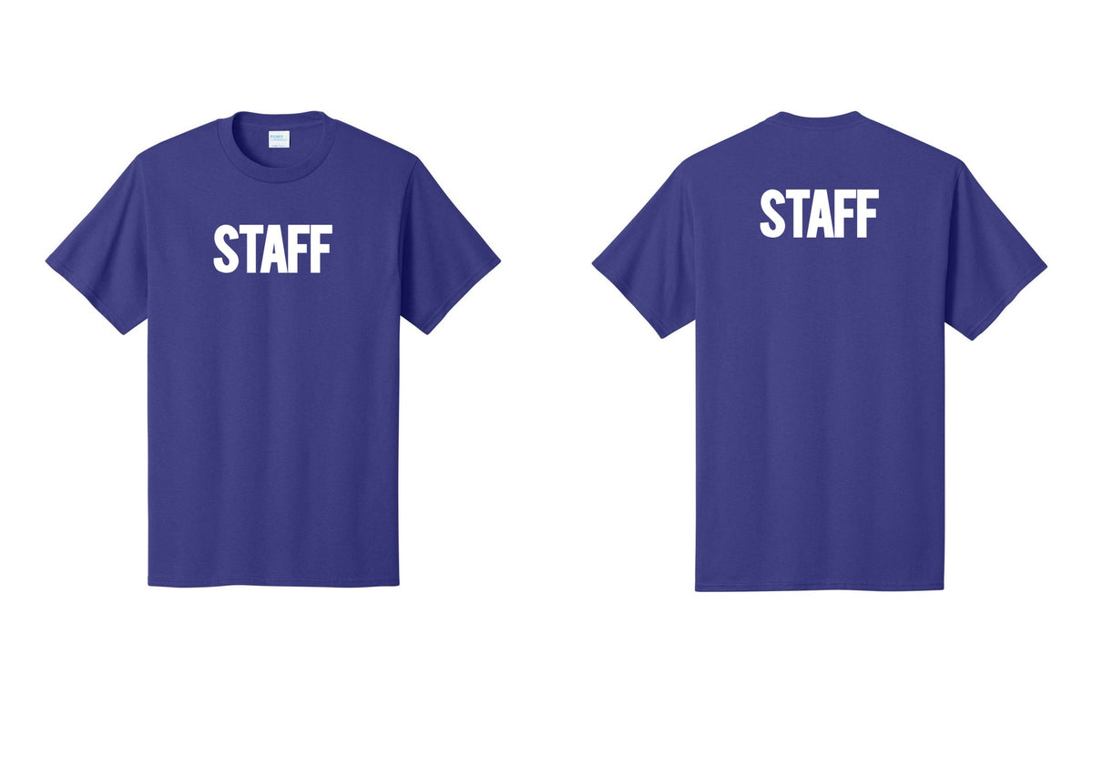 NYC Factory Staff T-Shirt, Bold Lettering - Front + Back - Purple