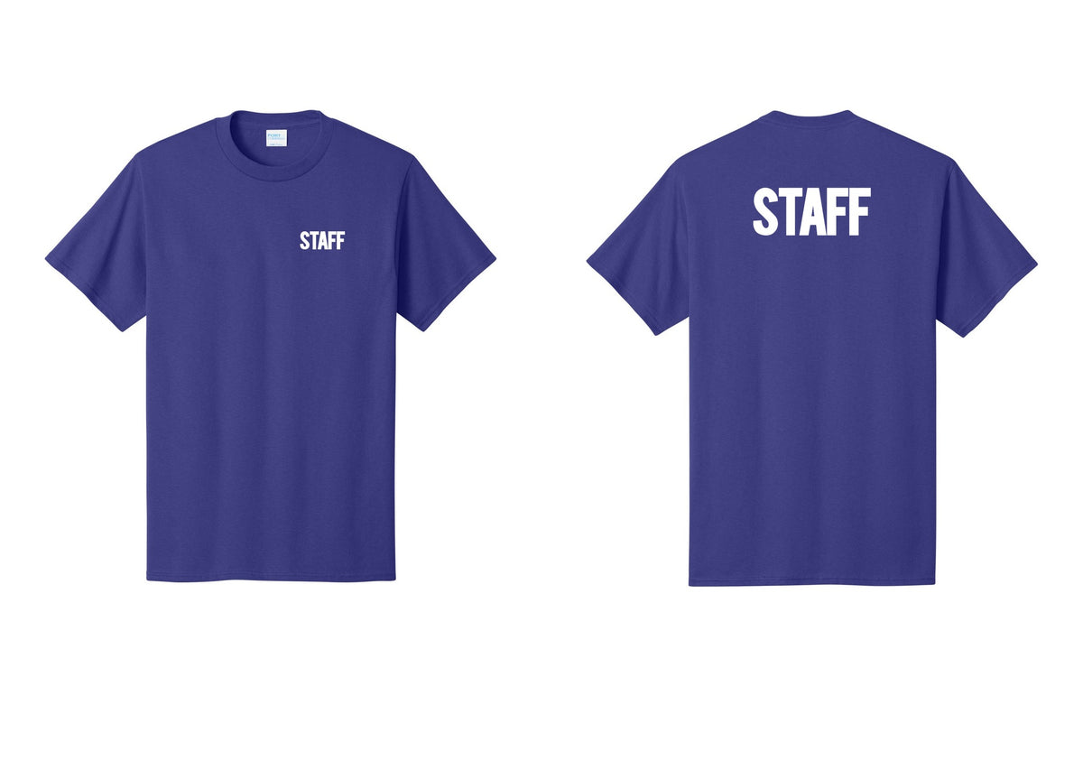 NYC Factory Staff T-Shirt, Bold Lettering - Chest + Back - Purple