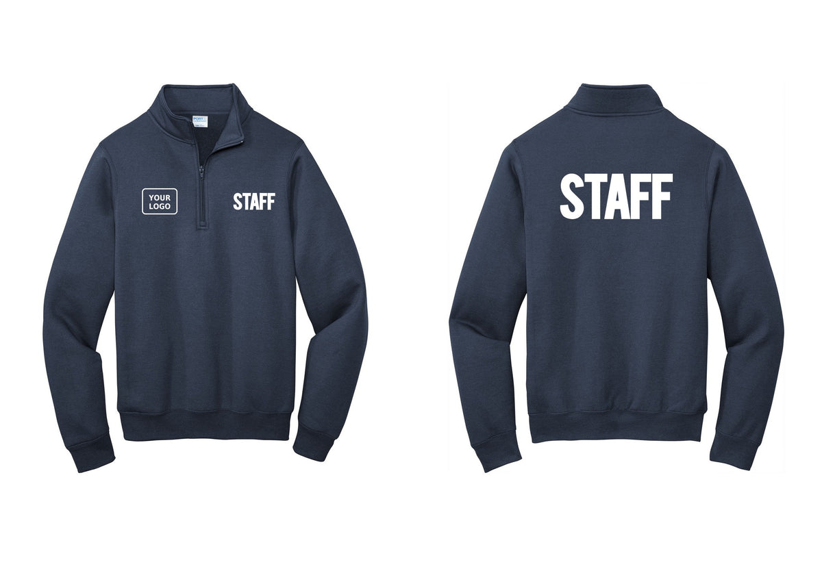 NYC Factory Custom Logo Staff Cotton Fleece 1/4-Zip Pullover Sweatshirt (Bold) - STAFF + Your Logo + Back - Navy