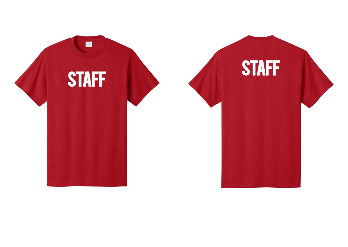 NYC Factory Staff T-Shirt, Bold Lettering - Front + Back - Red