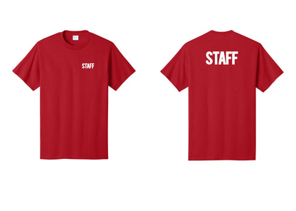 NYC Factory Staff T-Shirt, Bold Lettering - Chest + Back - Red