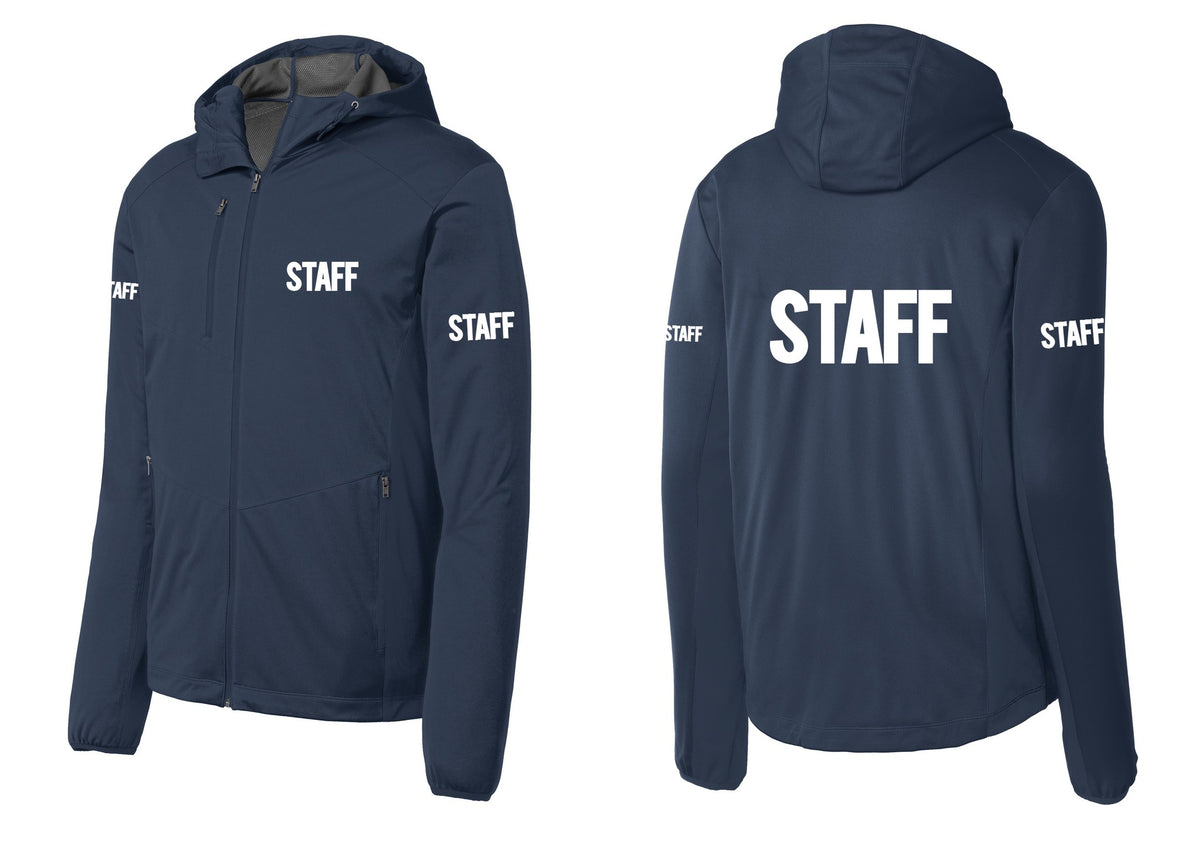 NYC Factory Staff Soft Shell Hooded Jacket (Bold) - Chest + Back + Staff Sleeves - Dress Blue Navy