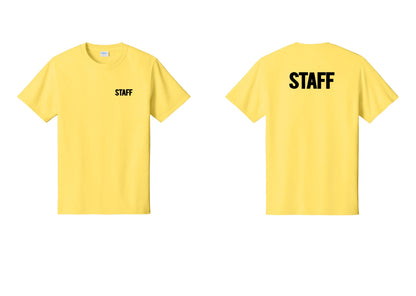 NYC Factory Staff T-Shirt, Bold Lettering - Chest + Back - Yellow