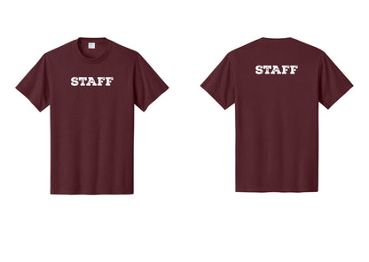 NYC Factory Staff T-Shirt, Rustic Lettering - Front + Back - Athletic Maroon