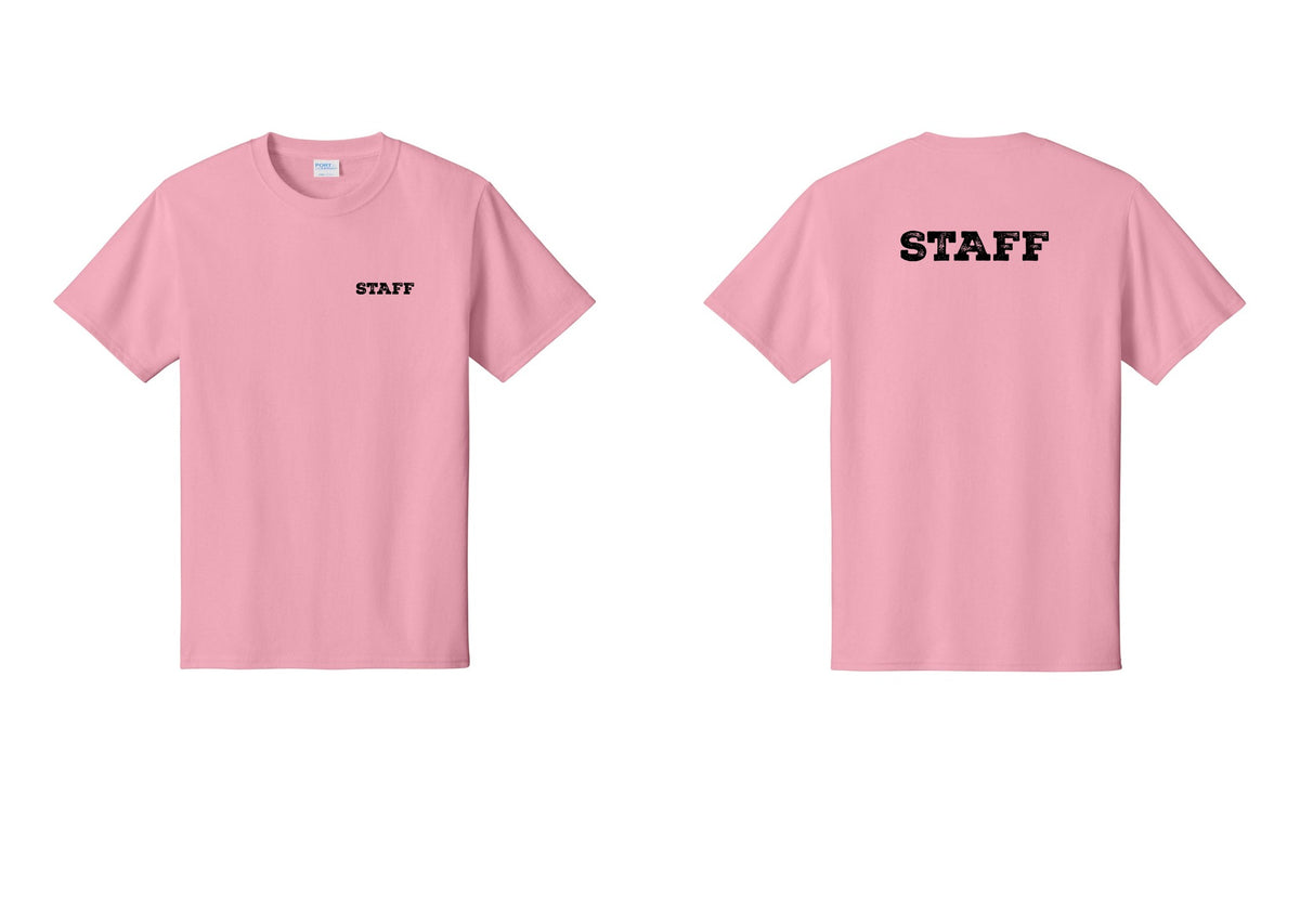 NYC Factory Staff T-Shirt, Rustic Lettering - Chest + Back - Candy Pink