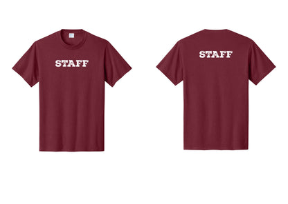 NYC Factory Staff T-Shirt, Rustic Lettering - Front + Back - Cardinal