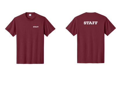 NYC Factory Staff T-Shirt, Rustic Lettering - Chest + Back - Cardinal
