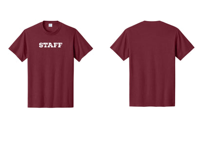 NYC Factory Staff T-Shirt, Rustic Lettering - Front Only - Cardinal