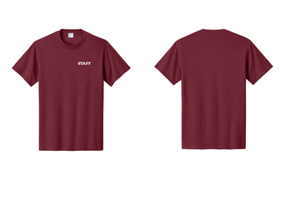 NYC Factory Staff T-Shirt, Rustic Lettering - Chest Only - Cardinal