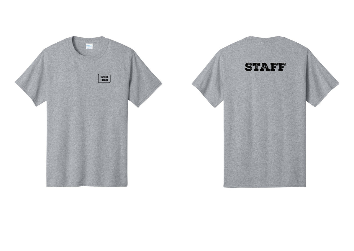 NYC Factory Custom Logo Staff T-Shirt, Rustic Lettering - Your Logo + Back - Athletic Heather