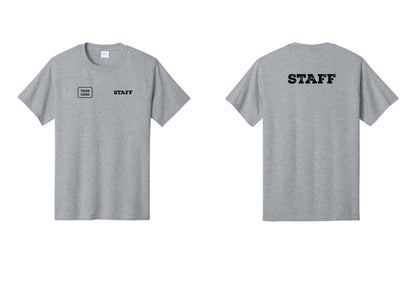 NYC Factory Custom Logo Staff T-Shirt, Rustic Lettering - STAFF + Your Logo + Back - Athletic Heather